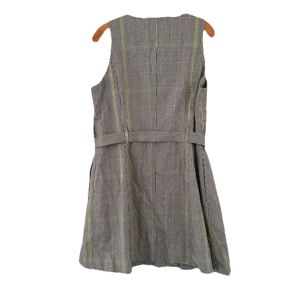 Free Assembly Houndstooth Belted Utility Mini Dress Academia Preppy School Girl - Picture 6 of 11